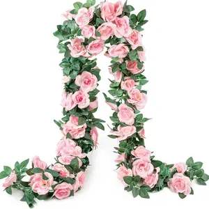 2 Pack (16FT) Artificial Rose Vine   Pink  Flower Vine for Mother's Day Wedding Home Party Garden Craft Art Decor Pink