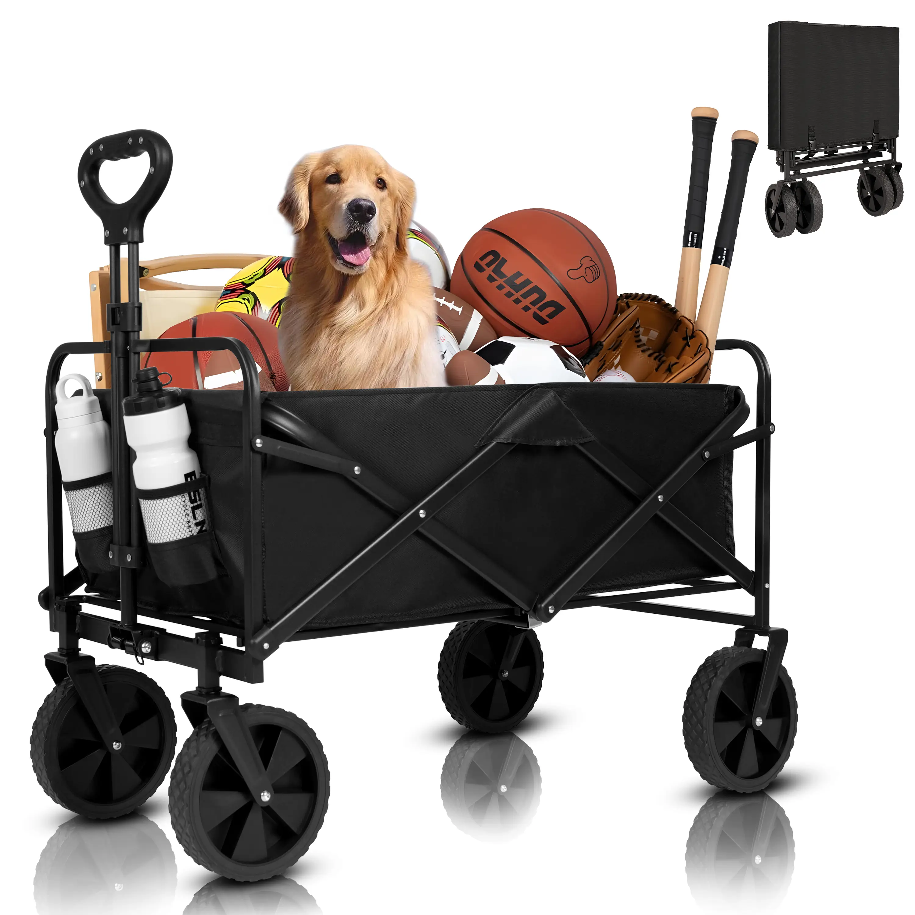 Heavy Duty Collapsible Wagon Cart - Large Capacity Foldable Beach Cart for Camping, Sports,Shopping & More , Portable & Easy to Store
