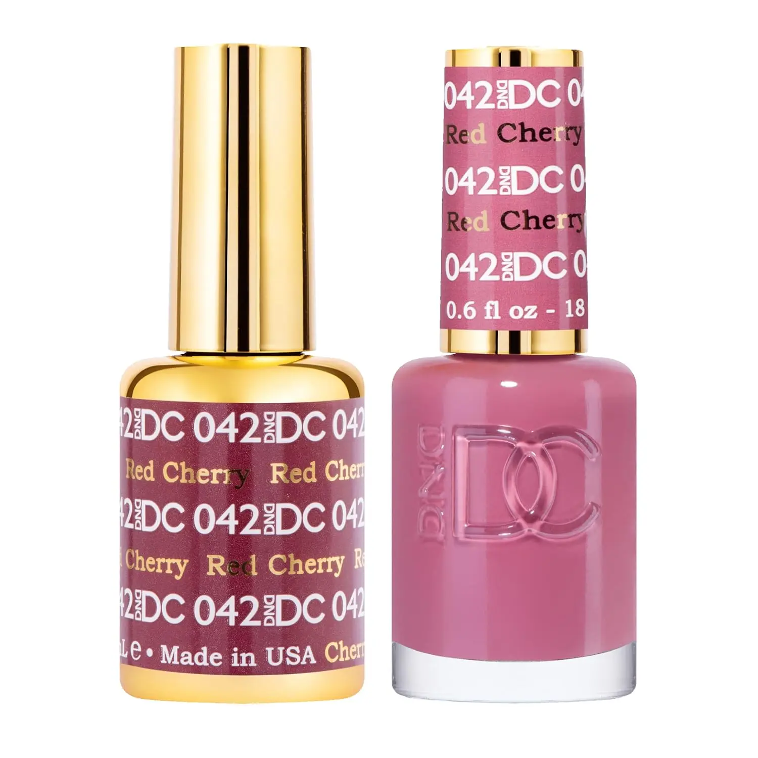 DND DC Red Cherry 042 Gel Polish Set, Red Collection UV LED Gel Polish & Air Dry Nail Lacquer Duo, 0.6 fl oz Each, Chip-Free, Made in USA