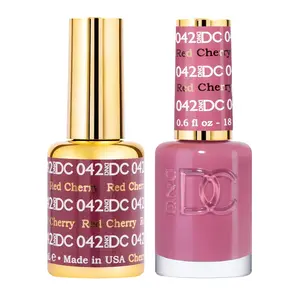 DND DC Red Cherry 042 Gel Polish Set, Red Collection UV LED Gel Polish & Air Dry Nail Lacquer Duo, 0.6 fl oz Each, Chip-Free, Made in USA