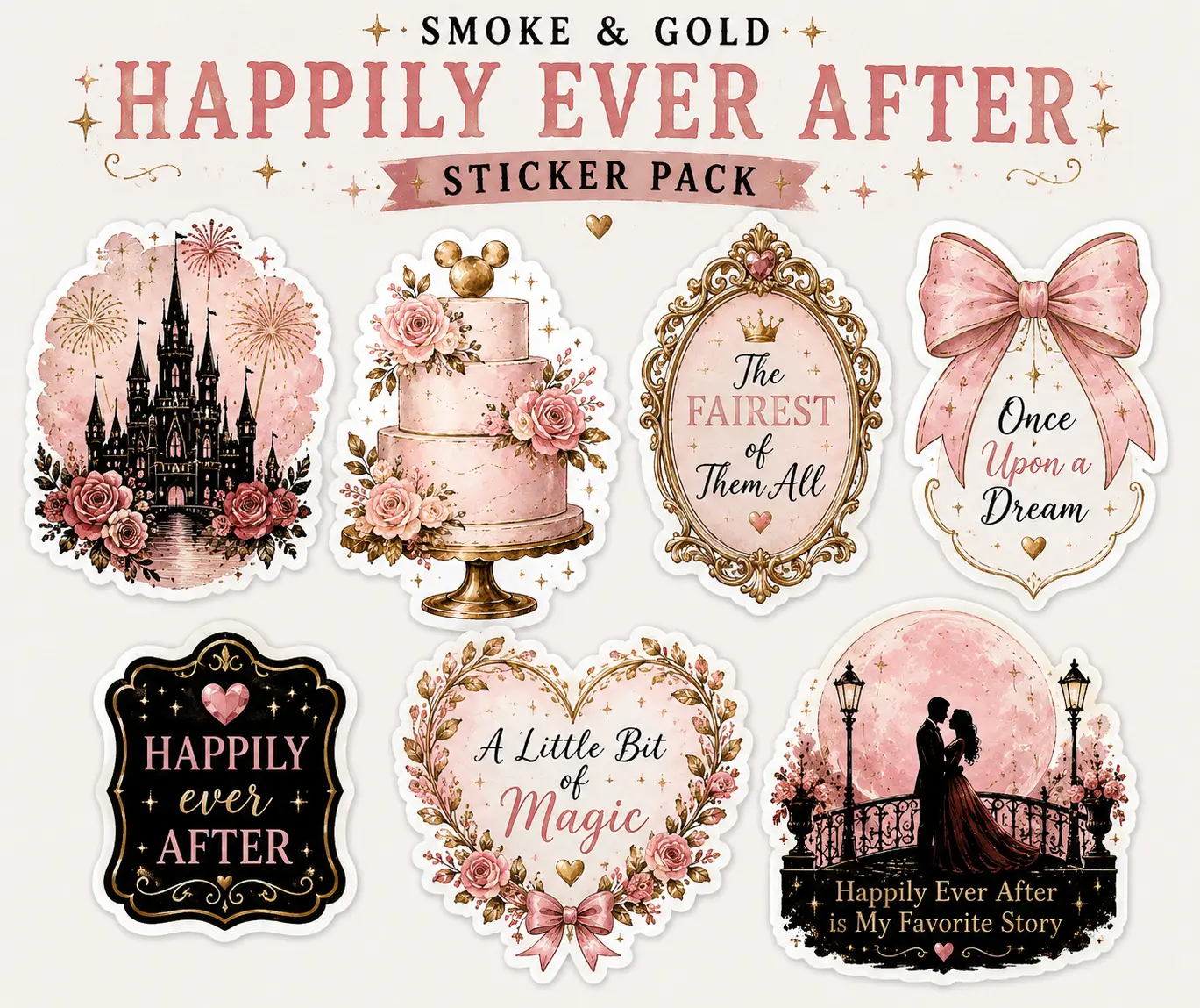 Happily Ever After Sticker Pack | 8-Piece Romantic Fairytale Vinyl Sticker Bundle