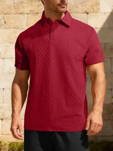 A new men's solid color texture short-sleeved polo shirt, regular version of casual fashion polo top, suitable for men's daily vacation or leisure travel, Textured