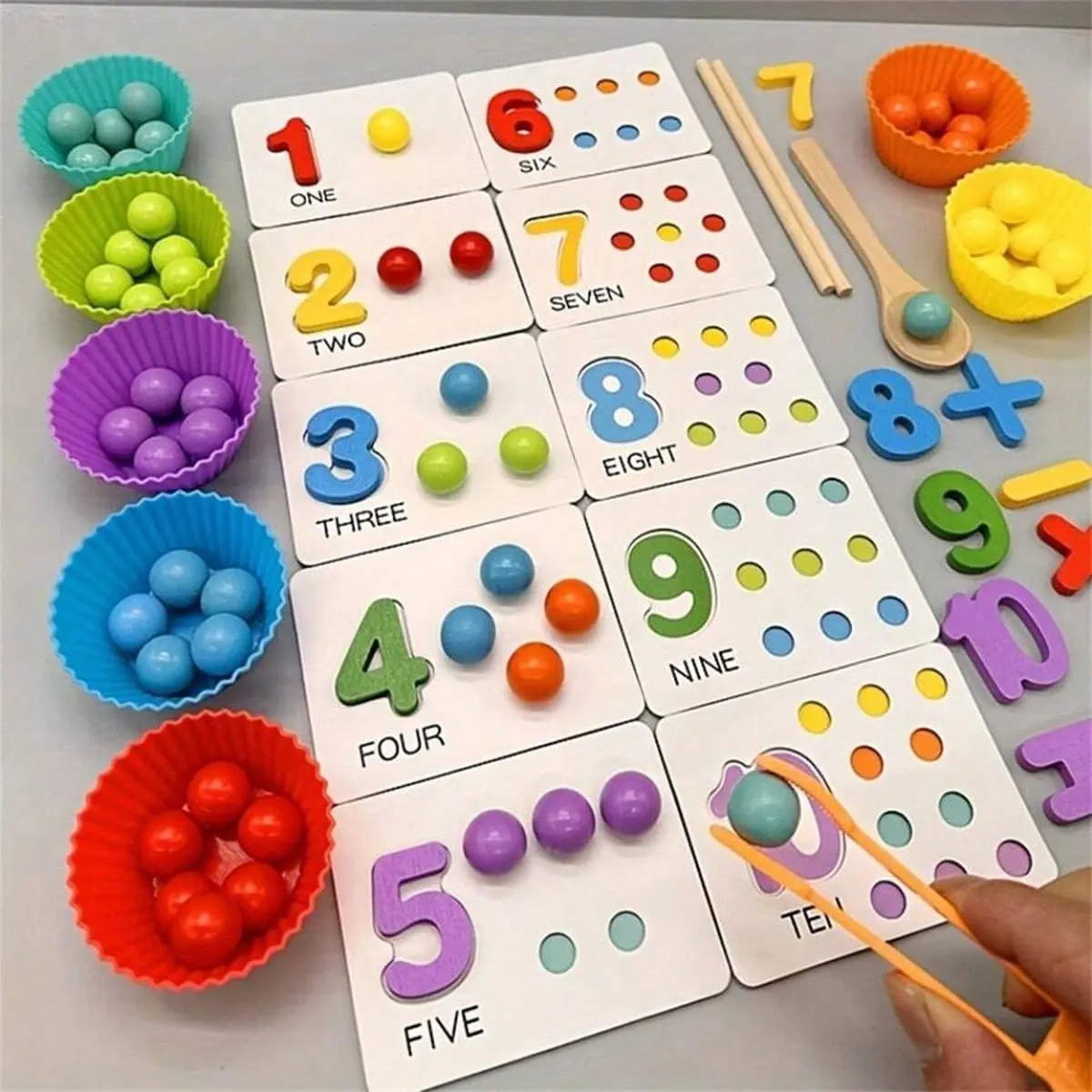 Colorful Wooden Rainbow Montessori Math Counting Toy, Color Sorting, Number Recognition and Stacking Puzzle, Perfect for Toddler Early Learning, Math Learning Tools, Math Teaching Aid and Stem Activities