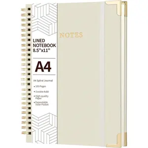 A4 Large Spiral Notebook Journal, (8.5x11'') 100 Pages Linen Hardcover College Ruled Journaling For Work & Note Taking Thick Spiral Journal For Writing Daily Journal For Women & Men - White