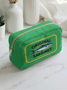 1 piece of 2D printed makeup bag with a sardine pattern label, large capacity design | suitable for all seasons/general use | fits daily skincare products and various cosmetics | perfect for life and travel
