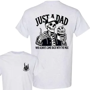 Just A Dad Milk Skeleton T-Shirt - Bold Skeleton Holding Milk Print , Funny And Sarcastic Message For Cool Dads , Ideal For Father's Day , Cool Dads Club Shirt , Casual Fit , Gift For Dad , Unisex Style Men's Regular Fit Graphic T-shirt
