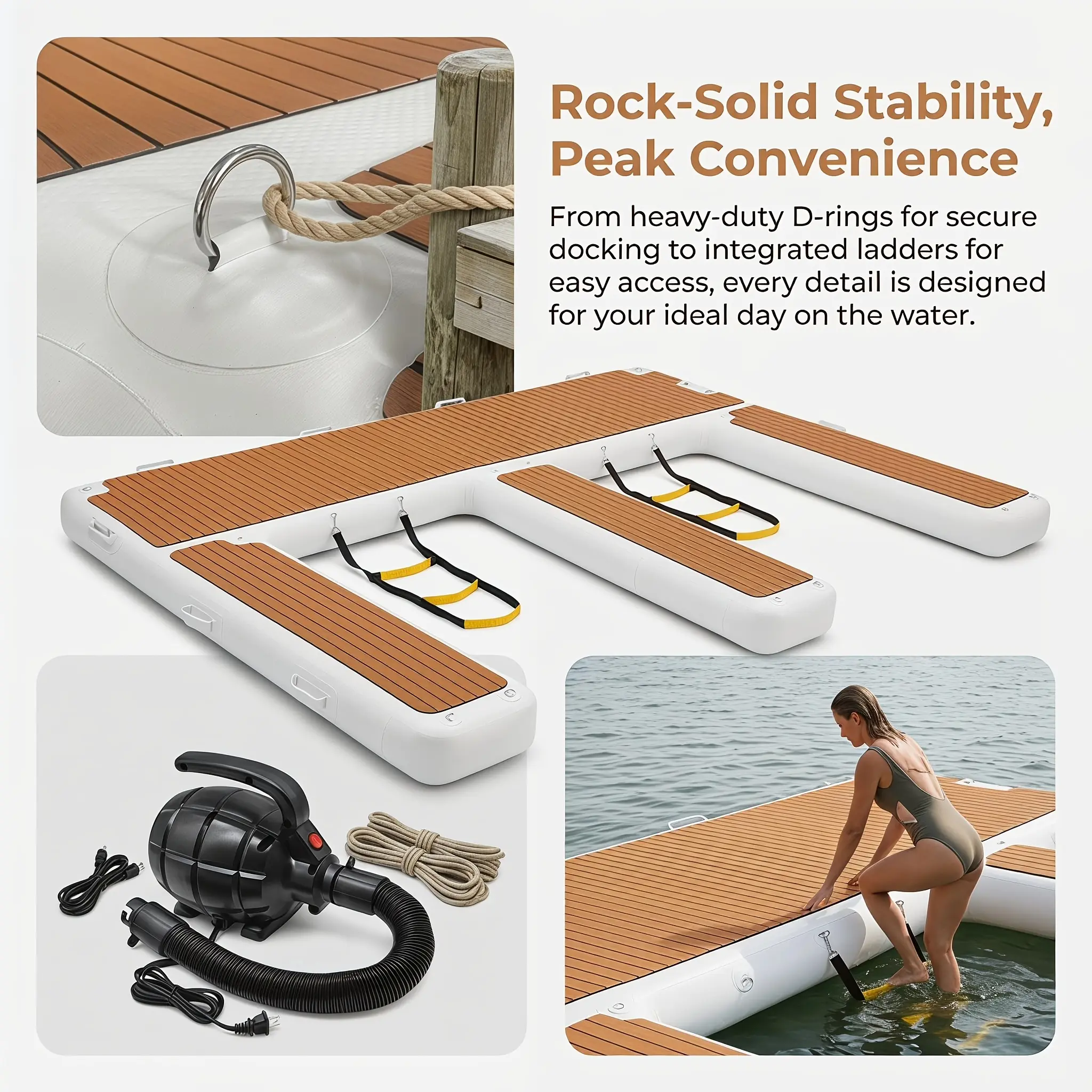 Portable Inflatable Floating Dock Swimming Platform with Net for Ocean Sea Lake 157.48"L X 118.11"W X 7.87"H