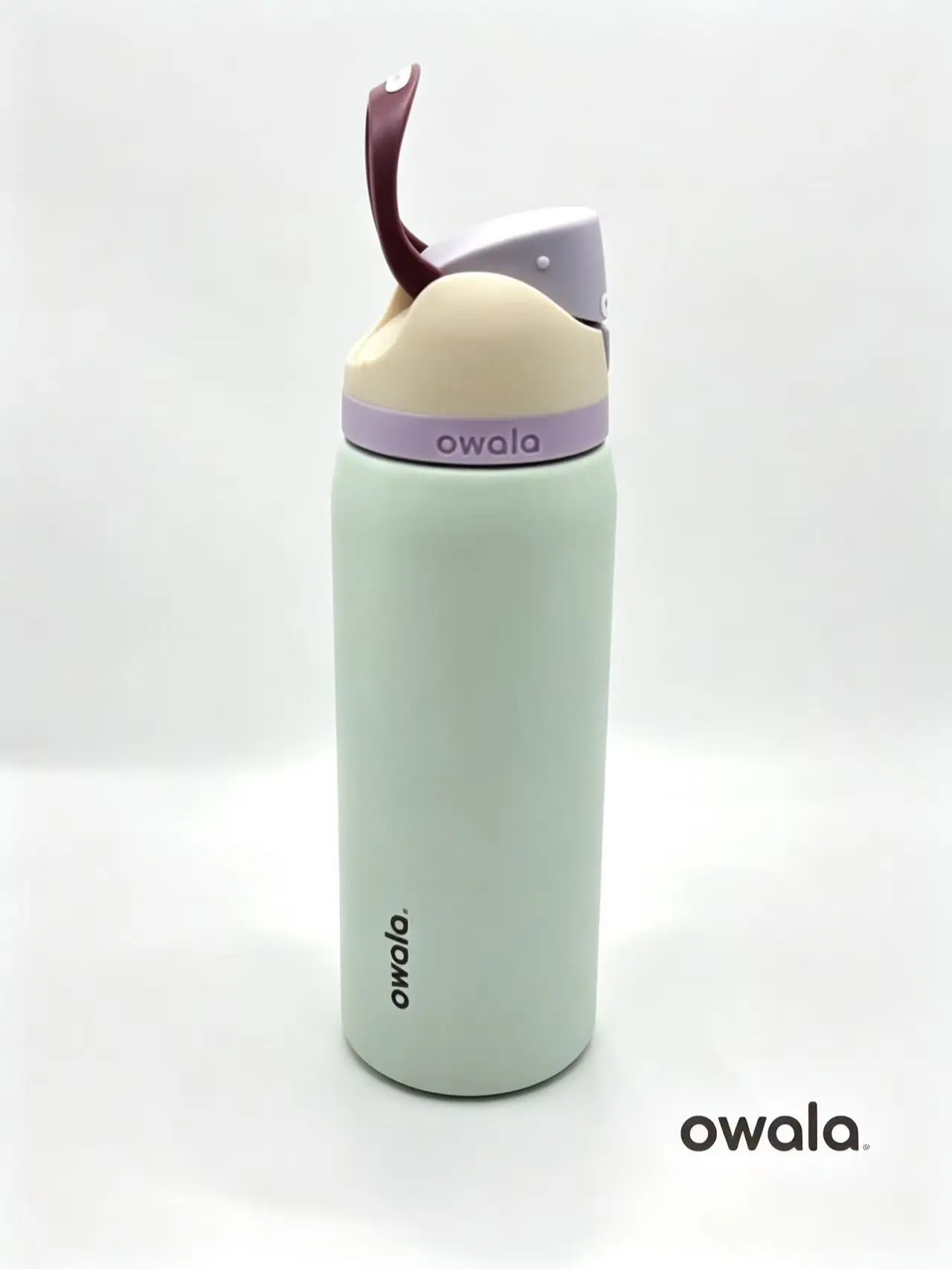 Owala 32oz FreeSip Vacuum Insulated Stainless Steel Tumbler - Double Wall Leakproof Flasks, Pastel Sage Green Matte Base with Cream, Lavender, Burgundy Colorblock Lid, Women's Travel Drinkware