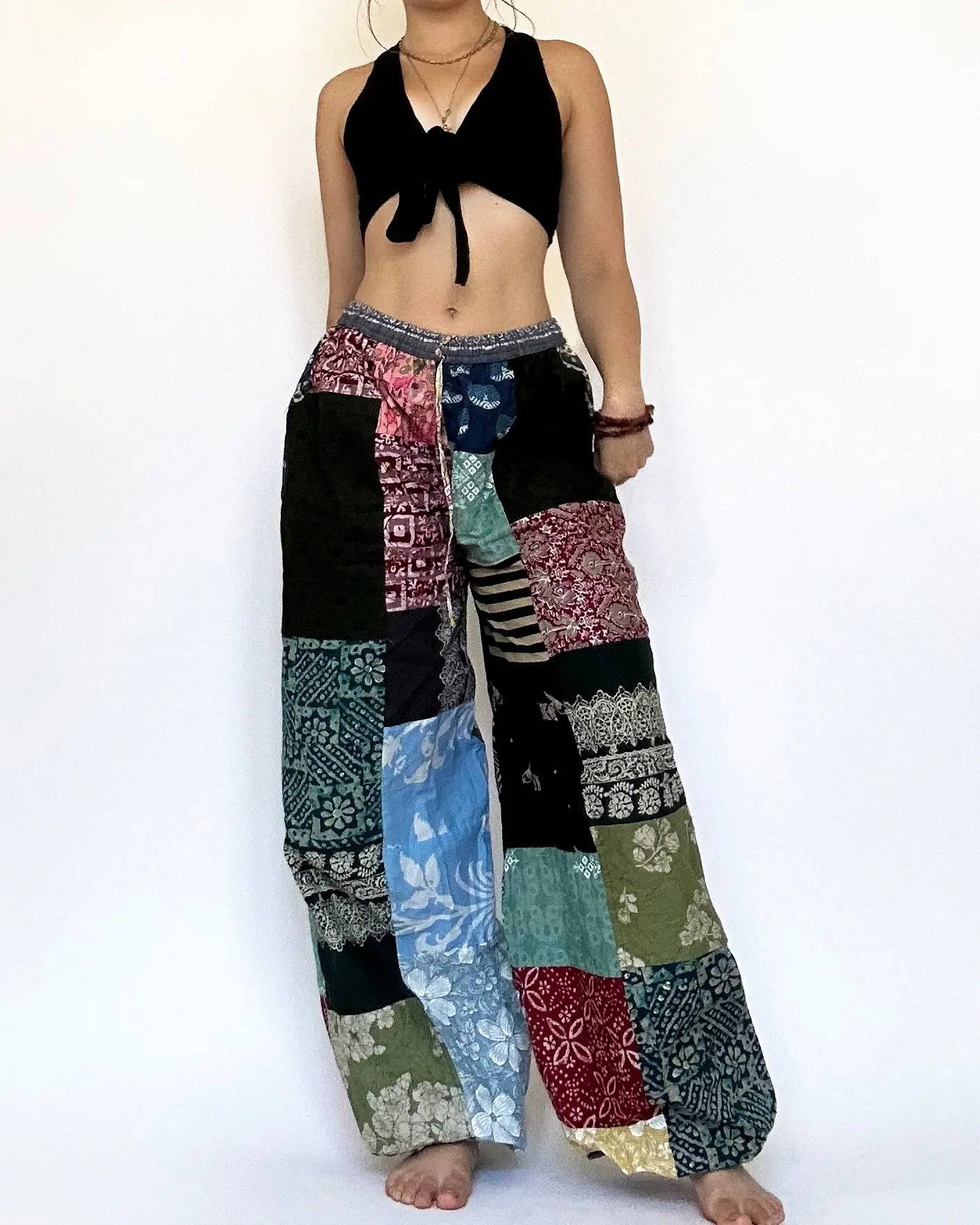 Leah Pants - Multi-Colored Patchwork Design, Wide Pants, Comfortable Fit, Versatile Style for Everyday Wear
