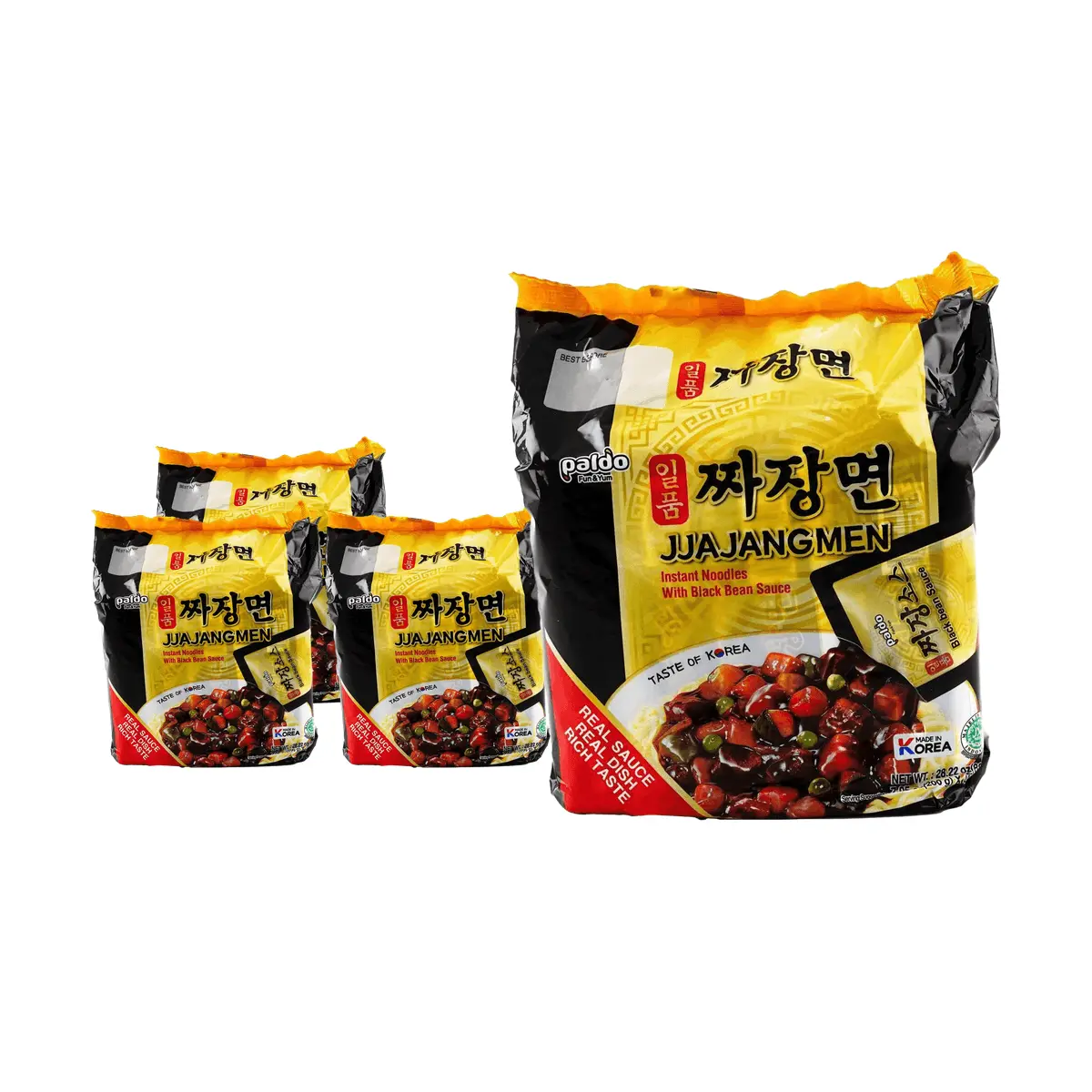 PALDO Korean Jjajangmyeon Noodles - 4 Pack (800g) - Authentic Korean Black Bean Sauce Instant Ramen - "National Noodle" Flavor - Great Value Meal