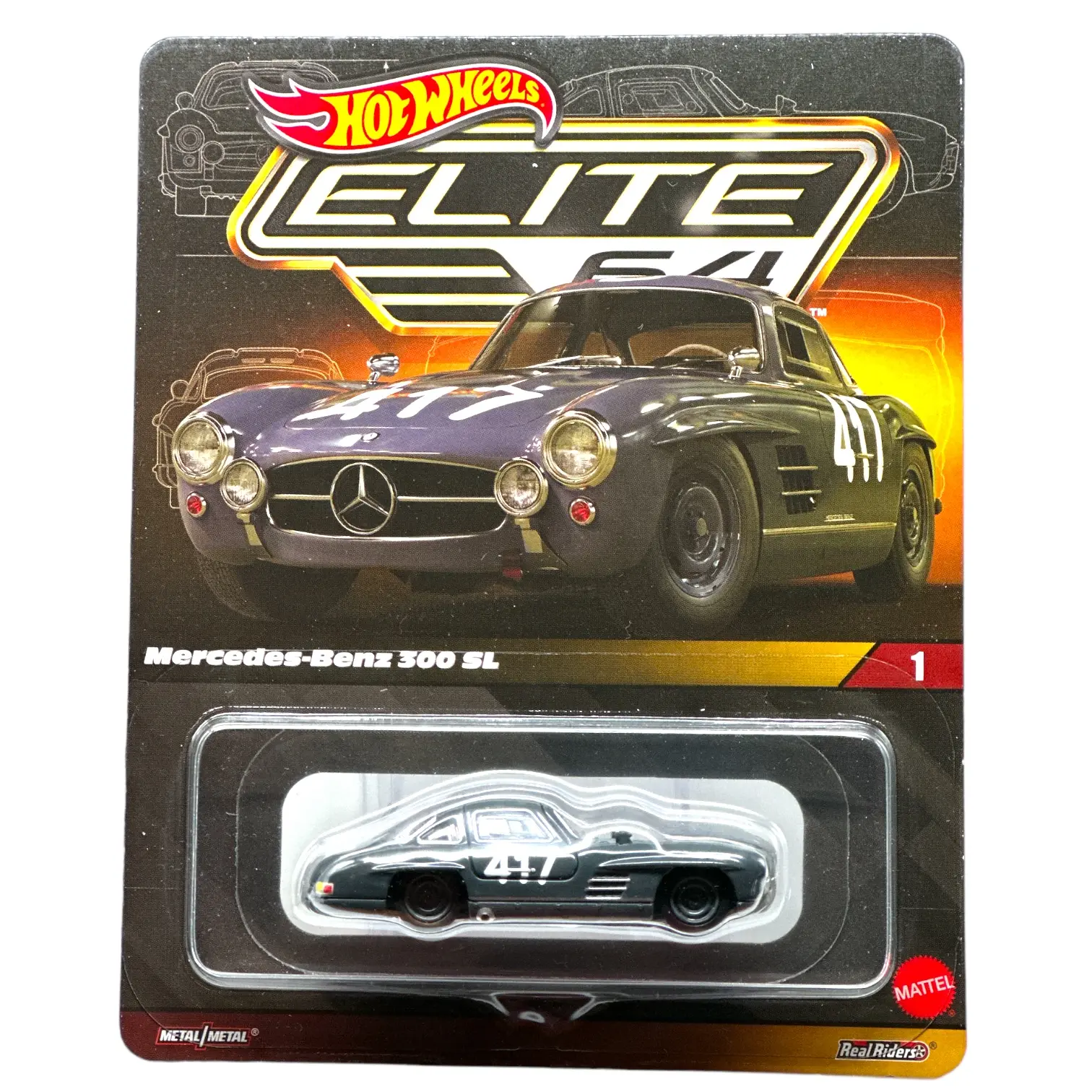 Hot Wheels Mercedes-Benz 300 SL Elite RLC 2023 Collectible Diecast Model Car, Featuring Real Rider Tires and Graphite Gray Body, Alloy Diecast, Diecast Metal Car