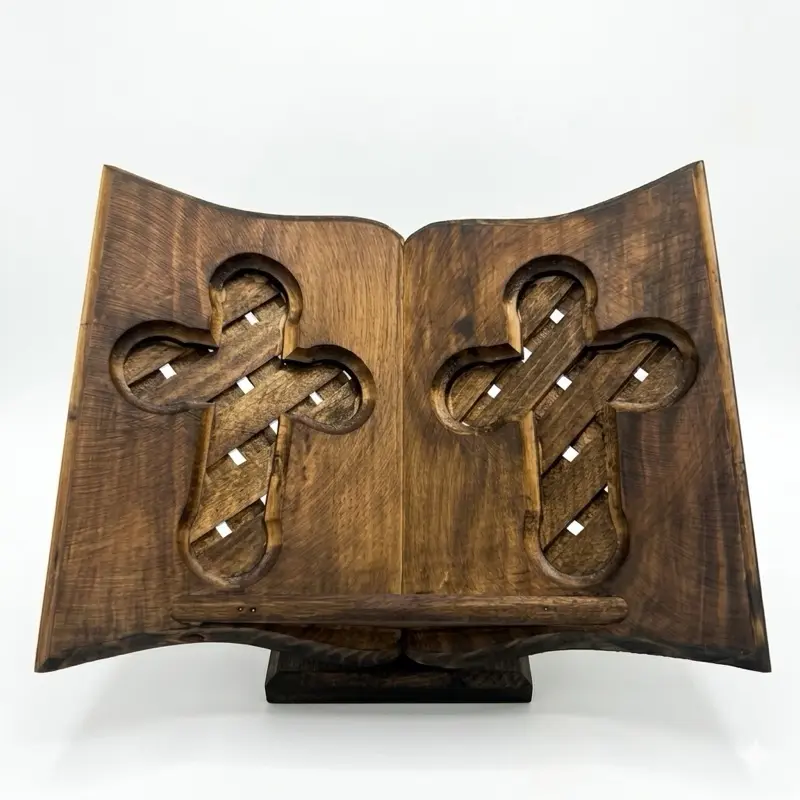Wooden Cross Bible Holder Stand - Elegant Minimalist Wood Christian Home Decor, Ideal for Christianity-Themed Gifting