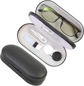2 in 1 Contact Lens Case and Glasses Case, Double Sided Design with Mirror, Portable Travel Kit with Tweezer, Remover and Solution Bottle