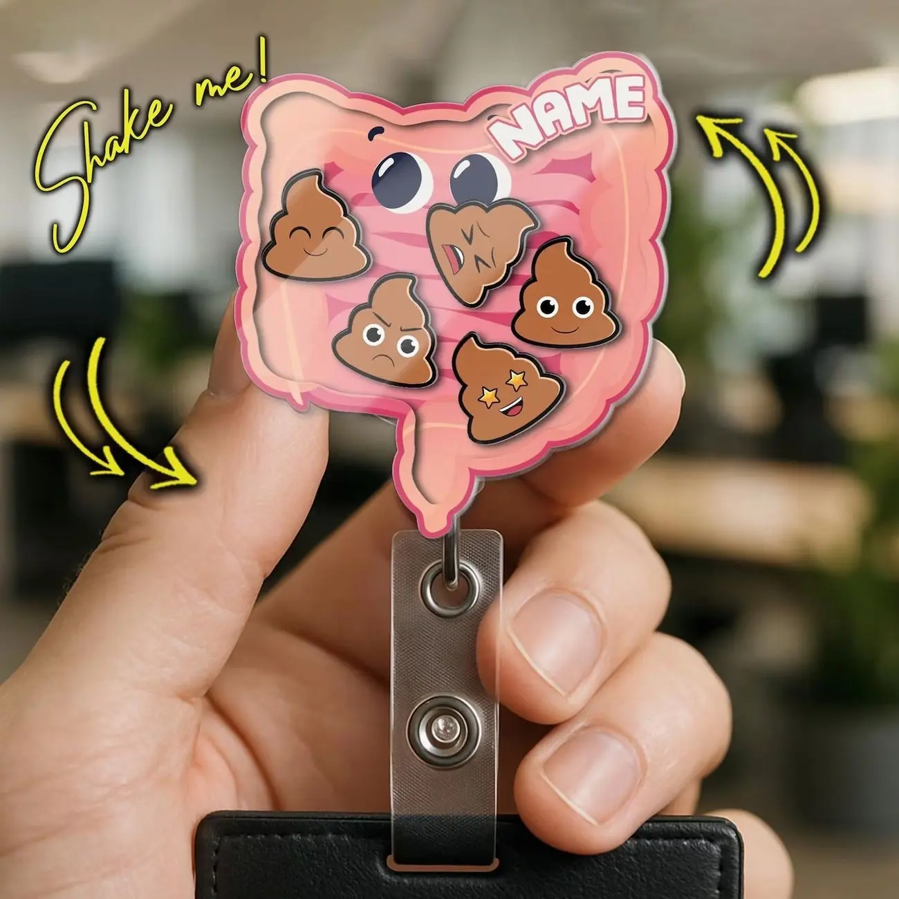 Intestine Shaker Badge Reel, Funny GI Nurse Badge Holder, Retractable Medical ID Clip, Gastroenterology Gift Z6E