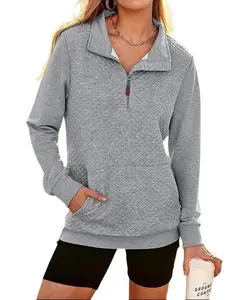 BTFBM Women Fashion Quilted Pattern Lightweight Zipper Long Sleeve Plain Casual Sweatshirts Pullovers Shirts Tops