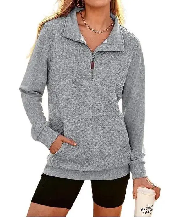 BTFBM Women Fashion Quilted Pattern Lightweight Zipper Long Sleeve Plain Casual Sweatshirts Pullovers Shirts Tops