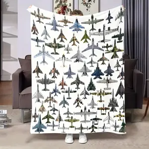 Soft Comfortable Military Airplane Wool Blanket, Stylish Blanket, Flannel Blankets, Lightweight Cozy Blanket, Lightweight Polyester Flannel, All Seasons Sofa Bed Travel Gift, Plane Print Design