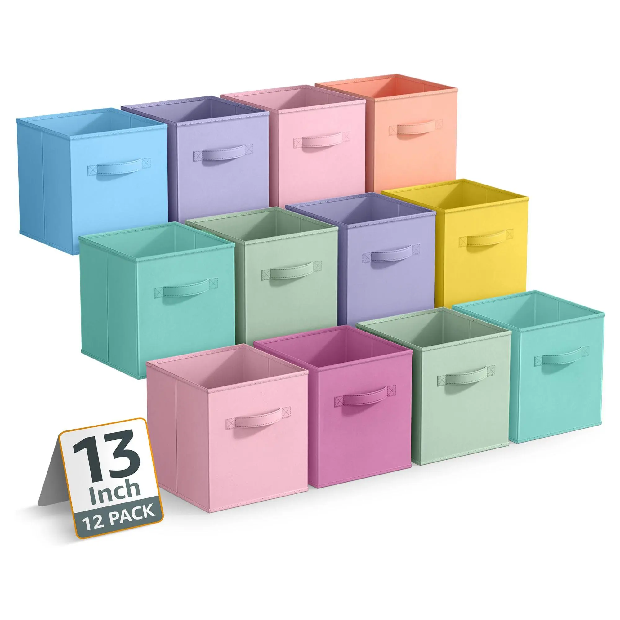 Sorbus Large 13" Storage Bins with Handles, 12Pk Pastel Set 3