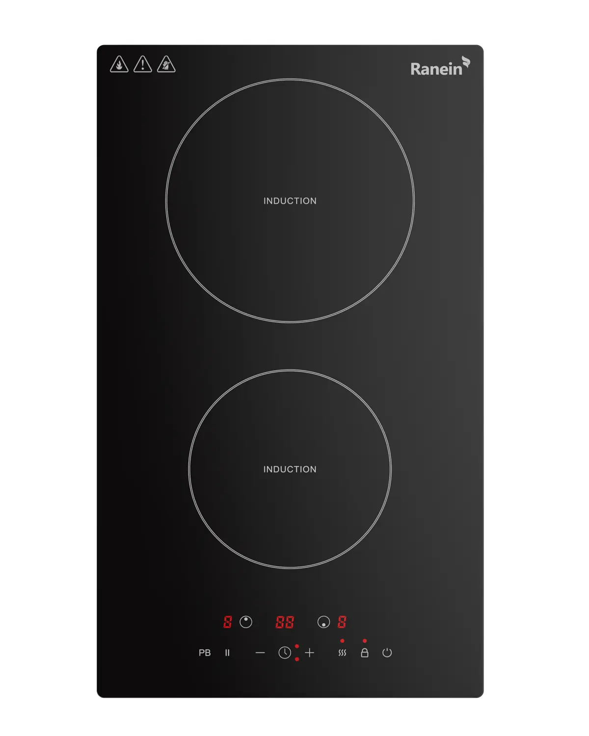 Ranein Built-In Induction Cooktop - 2 Burners, 12 in, 1800W 120V Durable Panel Electric Stove for Kitchen Countertops with Multiple Safety Protections Including Safety Locks, Heatproof