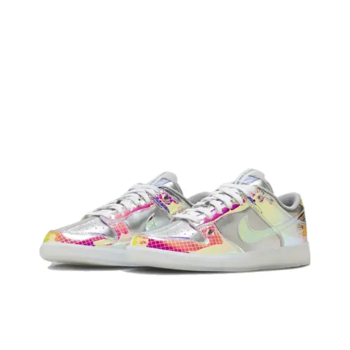 Vibrant Iridescent Holographic Patent Leather Skate Shoes, Cushioned Comfort Sneakers, Sparkly Footwear for Unisex Street Party Daily Fashion Styling
