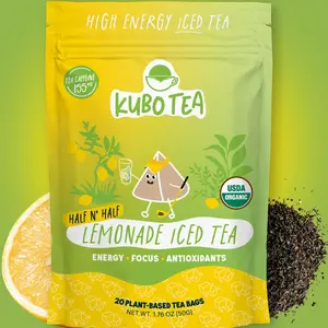 Kubo Tea: Organic Half & Half Lemon Black Iced Tea | High Caffeine Tea (155 mg) | Smooth Energy | Lemon Black Tea Beverage | 20 Ct | Compostable Packaging