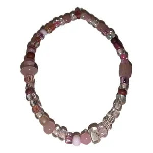 Handmade Pink, Clear and Maroon Beaded Stretch Bracelet