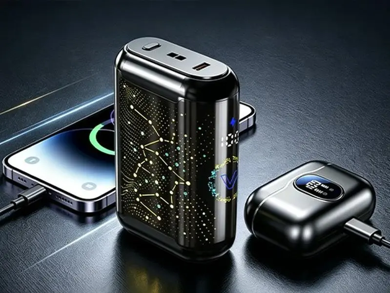 2026 Newest 5000mAh Portable Charger Power Bank, 22.5W Fast Charging with Built-in Cables, LED Indicator & Cool Lighting Effects, Travel Essential for iPhone Samsung Pixel Moto Neon Starry Sky Compact Portable Charger