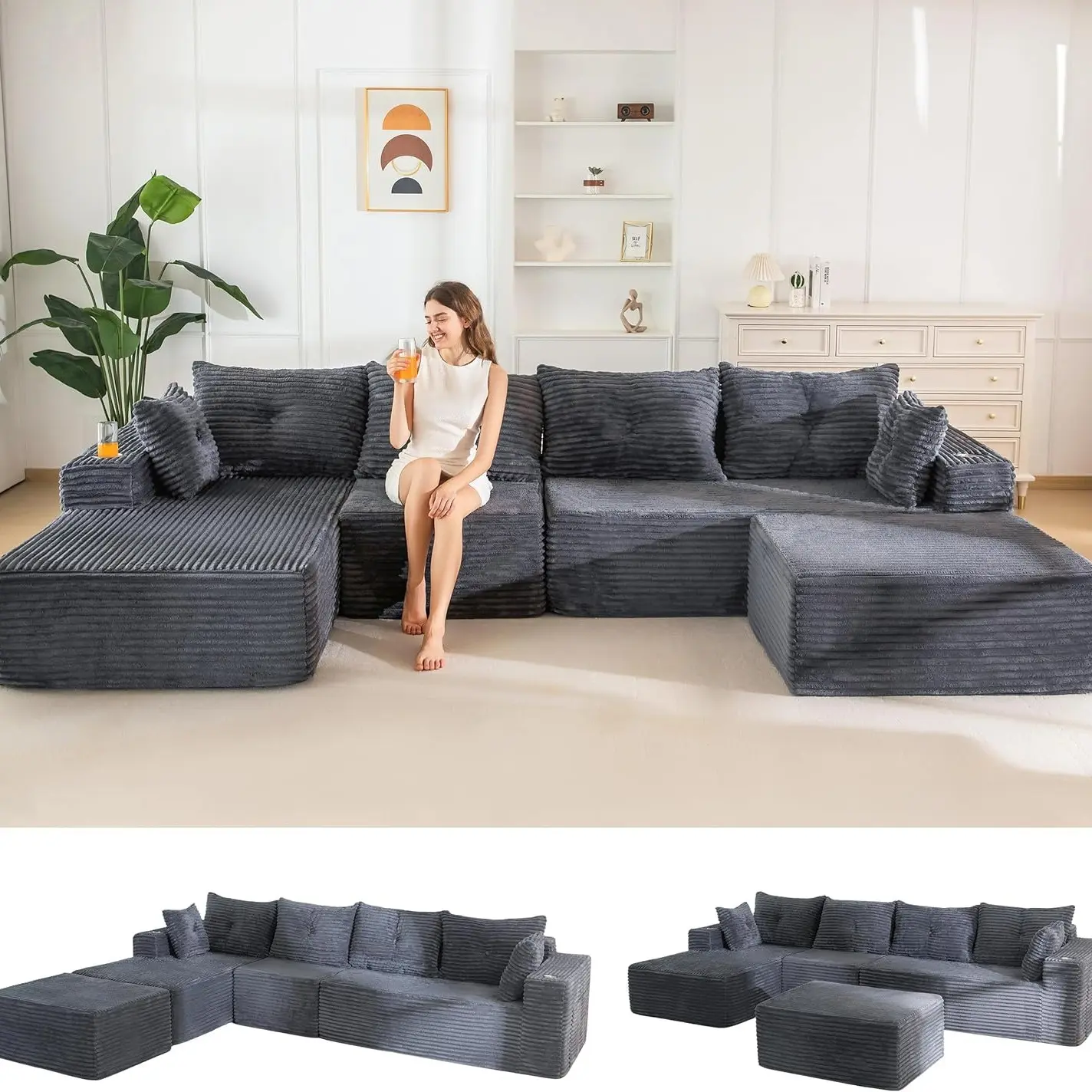 Dark Grey Large U Shape-Left Facing Chaise