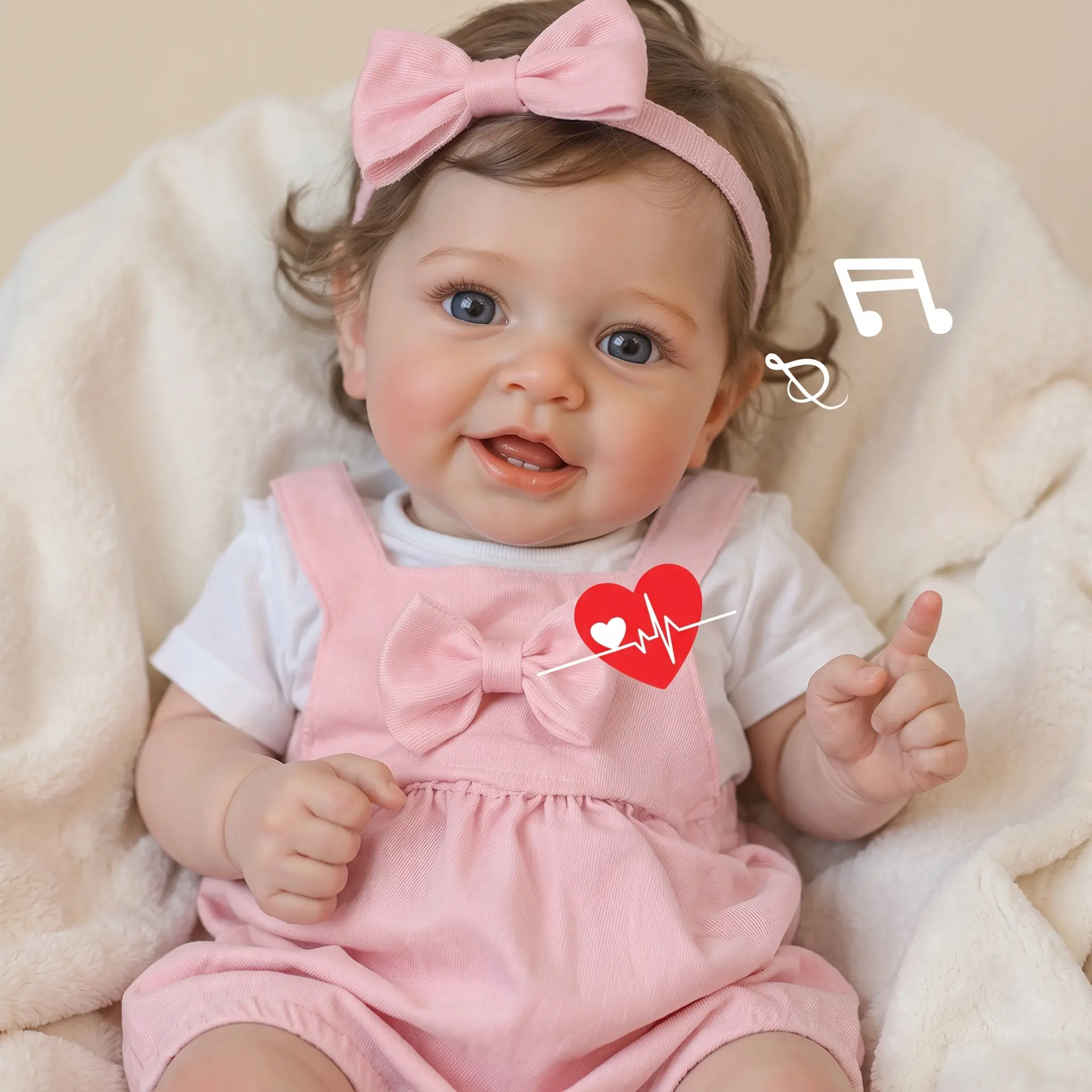 BABESIDE 20-in Reborn Baby Girl Doll, Cute Newborn Doll with Talking, Heartbeat, Coos, Breath, Poseable Soft Body, Smile & Toy Accessories Gift Set for Kids Age 3+, Reborn Baby Doll