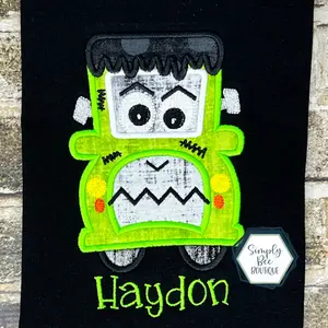 Frankenstein Truck Halloween Embroidered Applique Tee