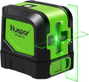 HUEPAR Laser Level Self-Leveling - 100 feet DIY Bright Green Cross Line Laser Leveler for Picture Hanging, Tile, Decoratio and Construction Indoor Project, 360° Magnetic Base & Battery Included