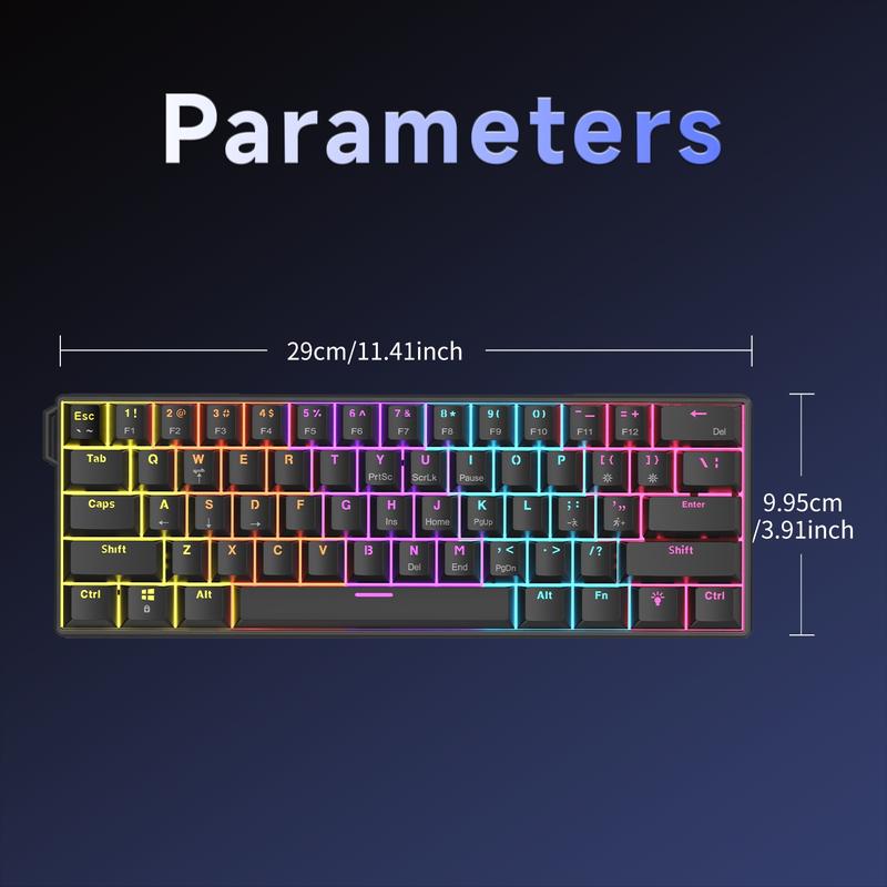 AJAZZ Mini 60% Gaming Mechanical Keyboard Red Switch 61 Key Compact Wired Office Keyboard NK61 Hot Swap Keyboard Ergonomic Mechanical Sense Office Artifact Plug and Play Support Multiple Systems Suitable for Gaming and Office