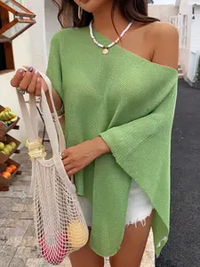 Summer Elegant Women's Loose Pullover, Sun Protection Cover-Up, Fashion Casual Beach Vacation Outerwear, Versatile Knit Top for Women