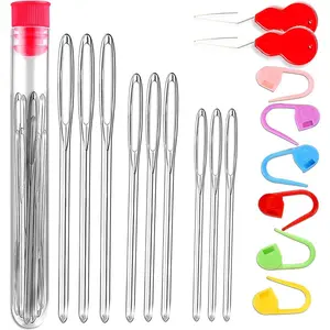 17 Pcs Sewing Knitting Kits, 9 Pcs Large-Eye Blunt Yarn Needles, 2 Pcs Needle Threader, 6 Pcs Colorful Knitting Crochet Locking Counter Stitch Needle, Suitable for Crochet Project