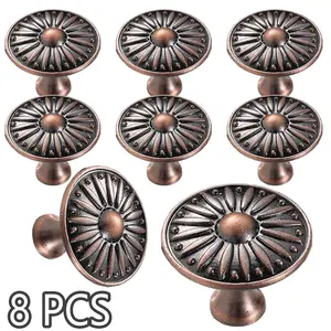 8 Pack Antique Copper Sunflower Cabinet Knobs – Vintage Floral Drawer Pulls with Mounting Screws, Premium Metal Furniture Hardware for Kitchen Cabinets, Bathroom Vanities, Dressers, Wardrobes and Home Renovation