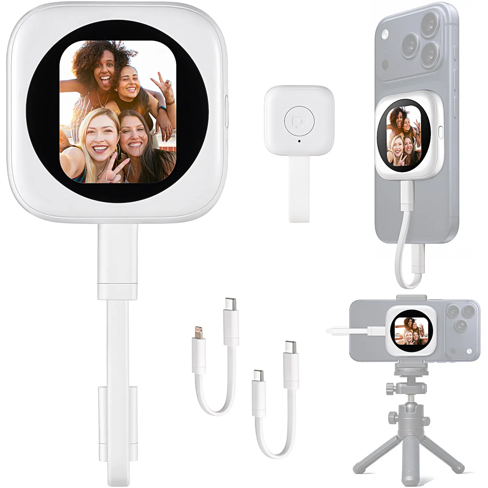 BEEIH Magnetic Rear-View Selfie Monitor, 1080P Bluetooth Controller Accessory for iPhone 7-17, 1.16oz Portable Smartphone Cable-Connected Tool for Photos & Live Streaming