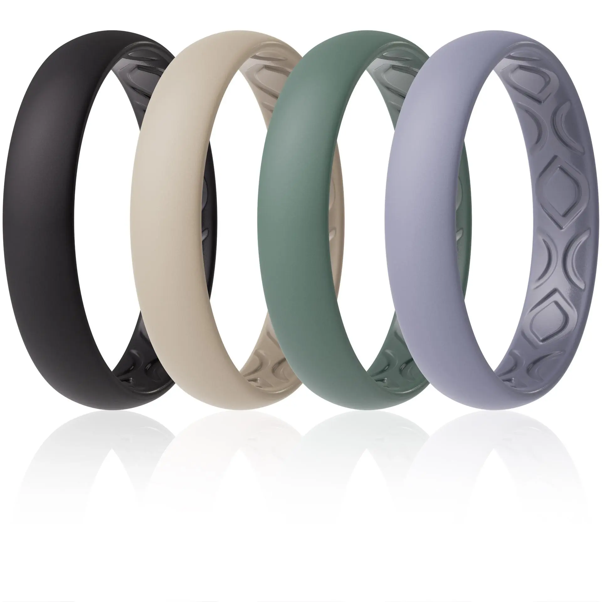 ThunderFit Women Breathable Silicone Bridal Rings Sets For Her, Wedding Bands - 4mm Wide, 1.5mm Thick - 1-10 Variety Multipack