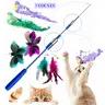 7-Piece Colorful Feather Cat Teaser Wand Set, Interactive Kitten Wand, Interactive Stretchable Fishing Rod Cat Toy, Fun Playtime for Cats