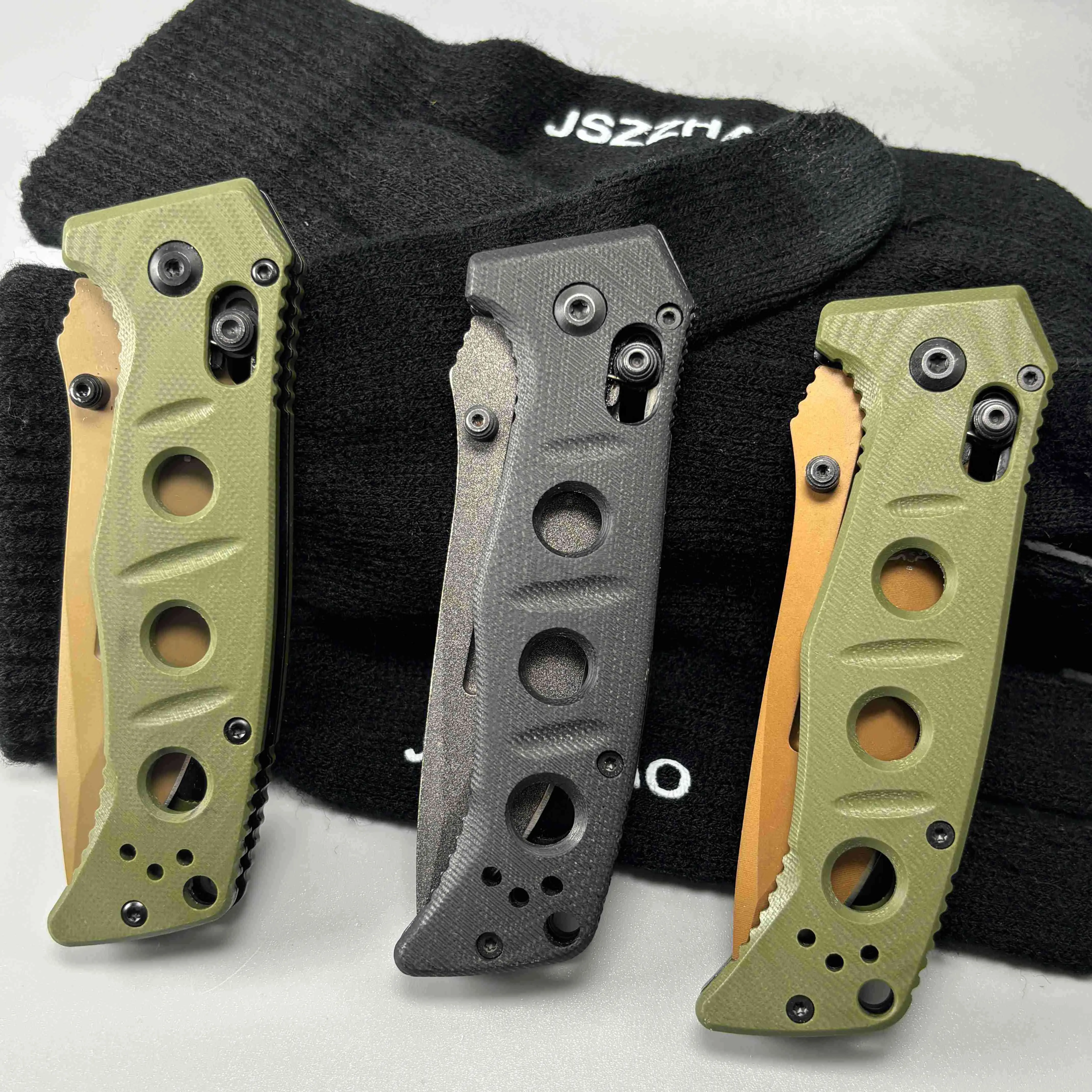Tactical Folding Knife, G10 Handle with Skeletonized Holes & Button Lock, EDC Pocket Knife with Reversible Deep Carry Clip, Lightweight Knife for Outdoor Camping Hiking Survival