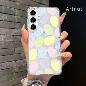 Magnetic Phone case for  Samsung Galaxy S23 Ultra S24 Plus FE S25 S22+ Pastel Easter Eggs Pattern Non-Yellowing Shockproof Soft Silicone Transparent Acrylic Large Hole Cover Supports Wireless Charging