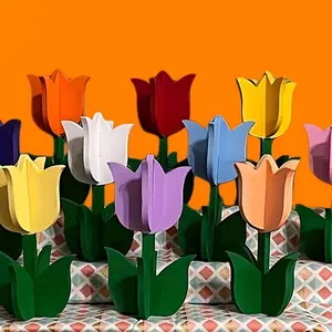 12PCS Natural Wood Tulip DIY Crafts, Paintable 3D Floral Decor