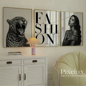 Set of 3 Poster Black and White Fashion Poster Wall Art Y2K Leopard Print Gallery Wall Decor Cottagecore Bedroom or Dorm Art
