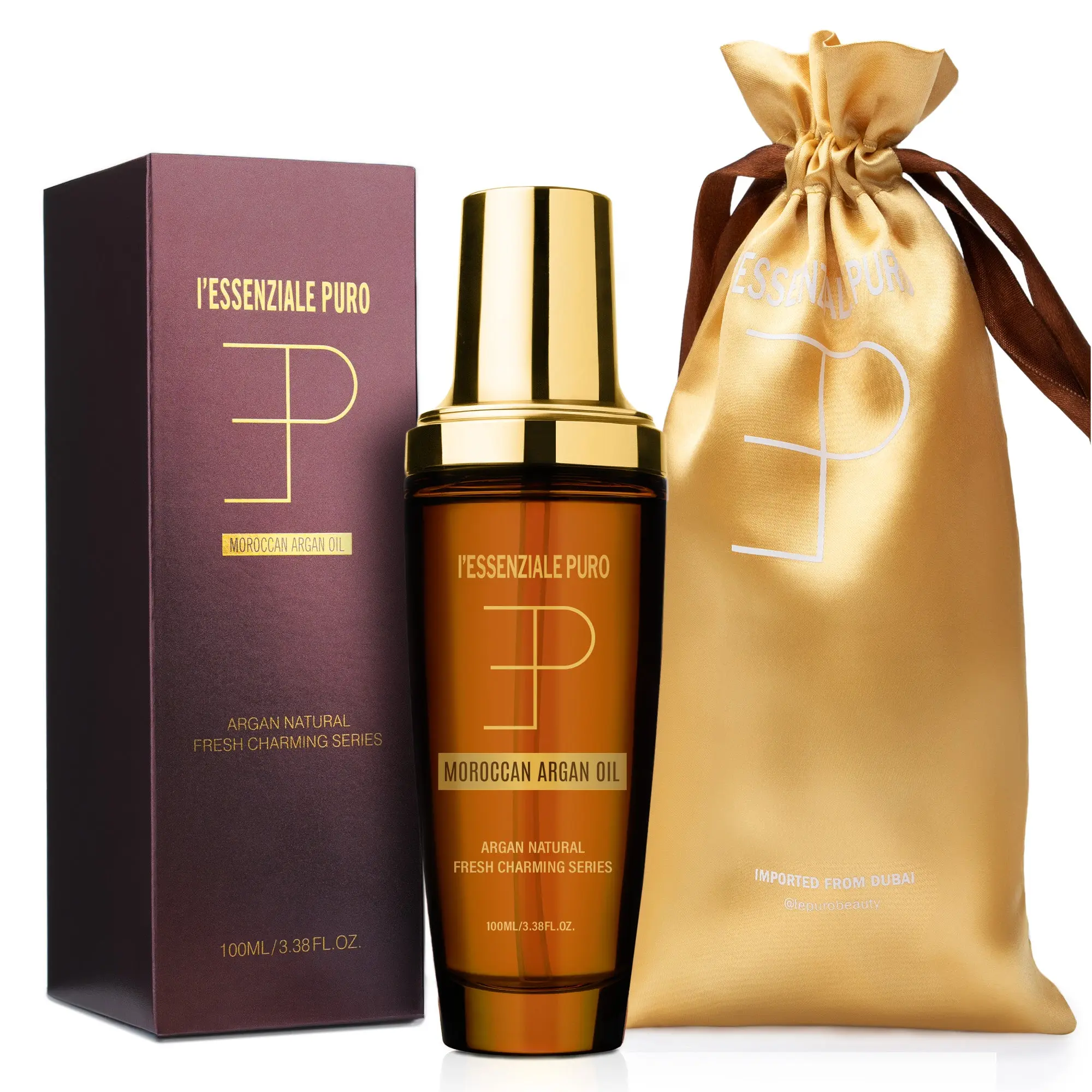 LEPURO Dubai Premium Elixir - Moroccan Argan Oil - Haircare and Body Care Moisturizer for Dry Hair and Skin - Lightweight Hair Treatment Oil - Boosts Shine, Smooths Frizz, Hydrates, Adds Moisture - Imported Cosmetics from Dubai - 100mL (3.38 Fl Oz)