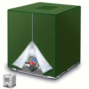 275 Gallon IBC Tote Cover - Durable Green Polyester Shield with Integrated Opening and Reinforced Edge for Garden Tanks, Rainwater Buckets, and Outdoor Storage Containers for Enhanced Edge Protection