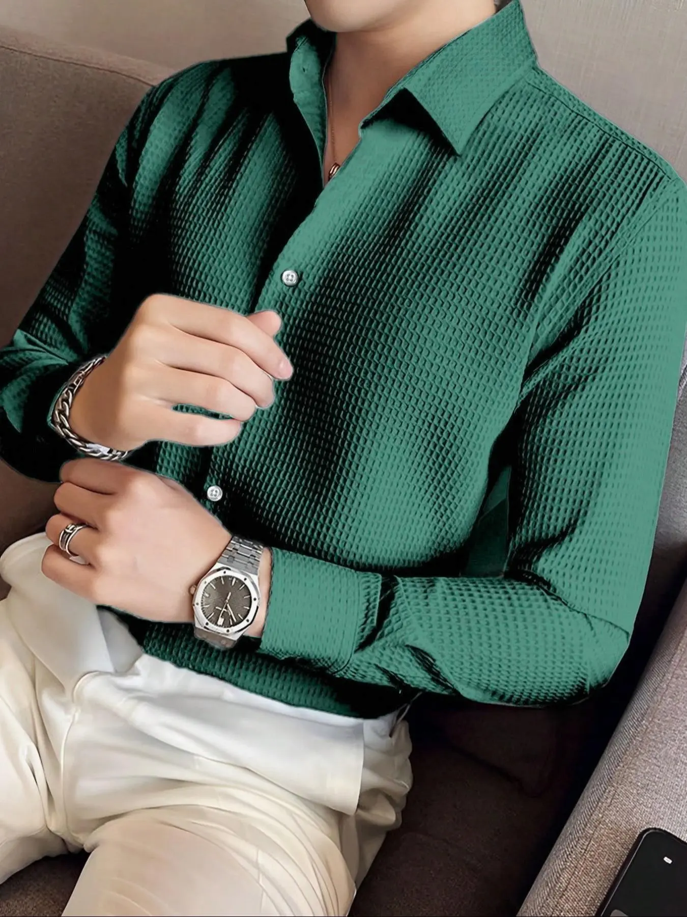Men's Oxford Shirt, Classic Plain Casual Button-Down Collar, Business Casual Shirt, Long Sleeve Top Dress Shirt with Pockets, Suitable for Daily Wear and Formal Occasions