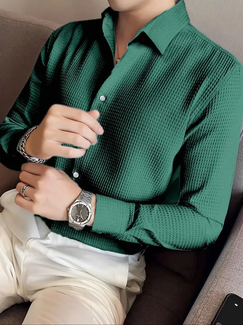 slim fit dress slacks Turnbull & Asser Forest Green Linen Westminster Shirt main image 0