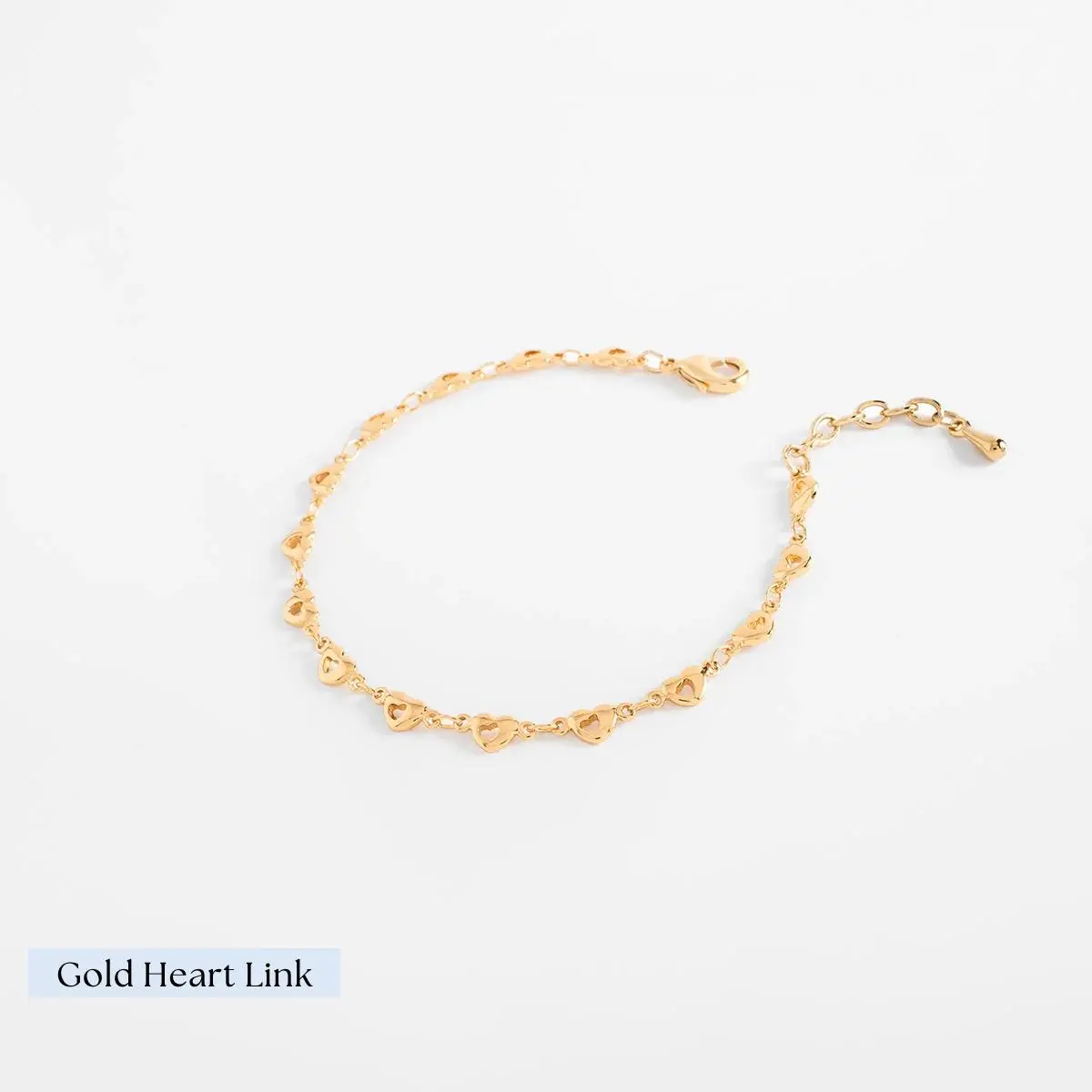 Women's Heart Link Charm Bracelet, Gold or Rhodium Plated Finish with Crystal Accents, Adjustable 18cm Chain for Valentine's Day Gift