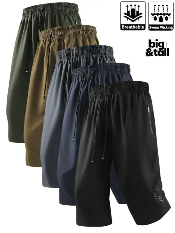 Men's Plus Size Swim Trunks, Loose Fit Polyester Casual Beach Shorts with Quick-Dry Fabric, Elastic Waist, and Zip Pockets, Loose Fit Swimwear, Polyester Clothes, Plus Size Men's Shorts, Extended Size Men's Shorts