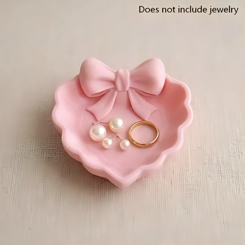 Heart-Shaped Jewelry Tray with Bow, Ideal for Vanity, Sink, Home Decor, Office Desk, Perfect for Storing Jewelry, Home Organizer Storage