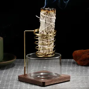 Metal Palo Santo Burner Stand with Glass Ash Tray, Sage Holder for Meditation Yoga Spa, Aromatherapy Incense Stick Holder, Fragrance Incense